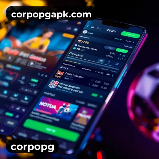 App corpopg para iOS e Android — interface mobile, login biométrico e PIX integrado